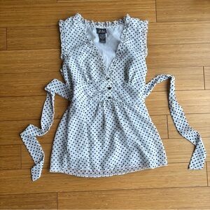 Y2K vintage white polkadot babydoll tie back top